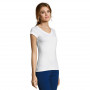 Tee shirt col V femme Moon blanc