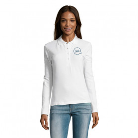 Polo manches longues femme Podium blanc